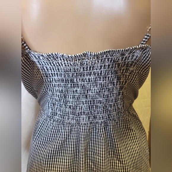 Padded Spaghetti Smocked Back Button Down Checkered Mini Dress - Picture 8 of 9